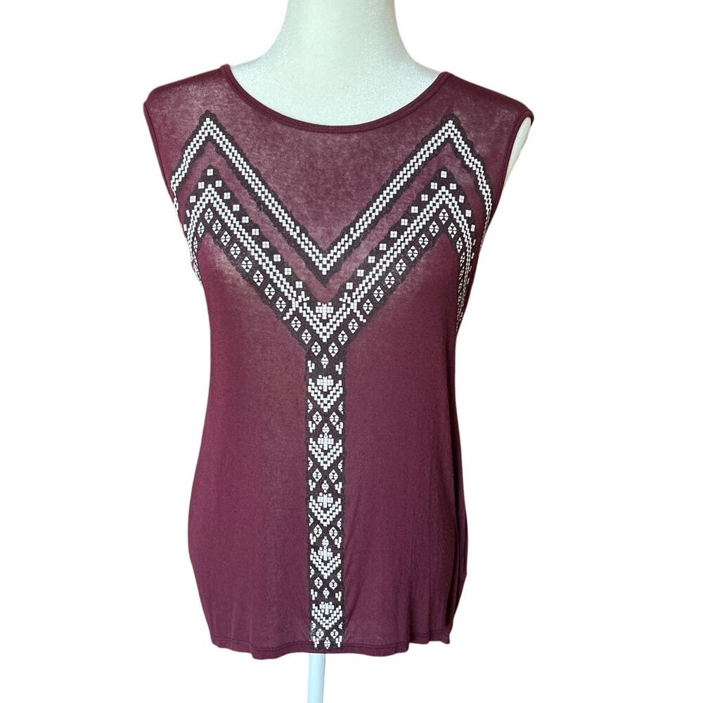 Happening in the Present Semi-Sheer Stretch Tank Women's Size S Aztec Southwest